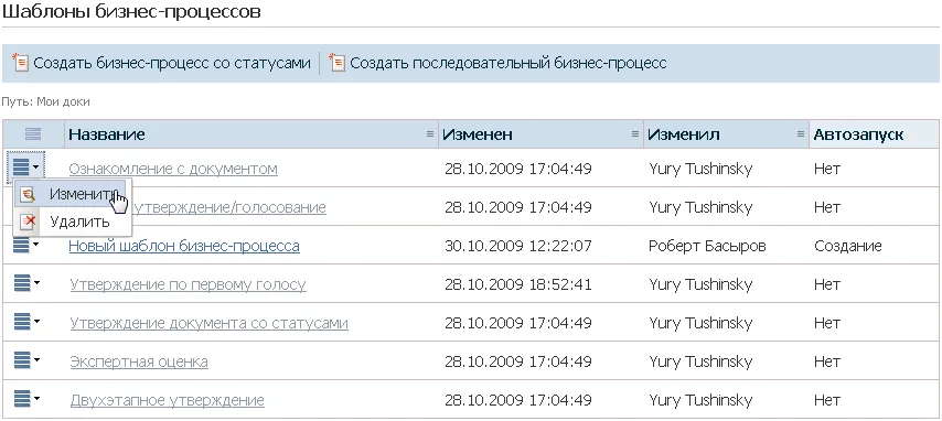 Страница Бизнес-процессы Страница Бизнес-процессы
