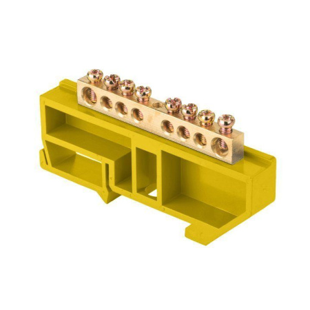 Шина 8 отверстий "0" N (6x9мм) латунь изолятор желтый крепеж на DIN-рейку (уп.1шт) EKF PROxima