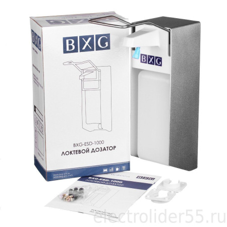 Дозатор жидкого мыла BXG-ESD-1000 (локтевой)  ударопрочный ABS-пластик, сталь, алюминий (1000 мл, сменный ЕВРО флакон) (ШхГхВ: 95x220х310) белый BXG