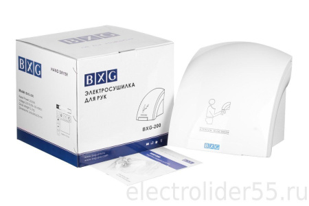 Сушилка для рук BXG-200 2000Вт 16 м/сек  (240x240x230мм) ударопрочный ABS-пластик  белая  BXG