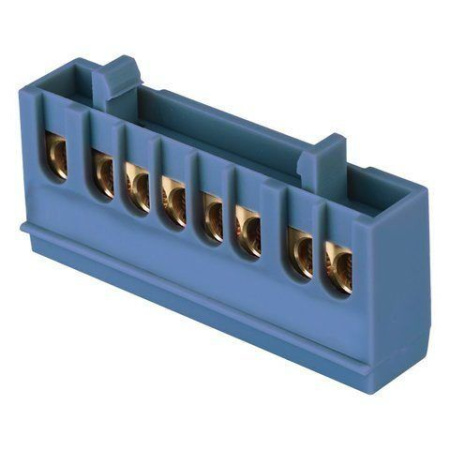Шина 8 отверстий "0" N (6x9мм) латунь изолированный корпус синий крепеж на DIN-рейку EKF PROxima