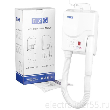 Фен для волос BXG-2000A1 ударопрочный ABS-пластик 750 Вт 220В (ШхГхВ: 200х100х600), 5 режимов потока воздуха белый BXG