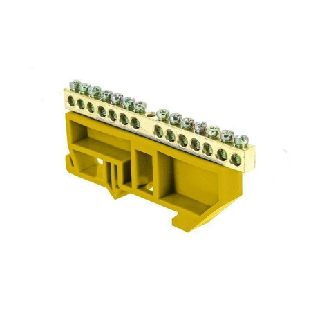 Шина 14 отверстий "0" N (6x9мм) латунь изолятор желтый крепеж на DIN-рейку EKF PROxima