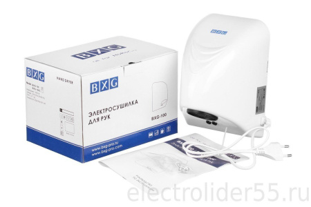 Сушилка для рук BXG-100 1000Вт 10 м/сек  (140x150x215мм) ударопрочный ABS-пластик  белая BXG